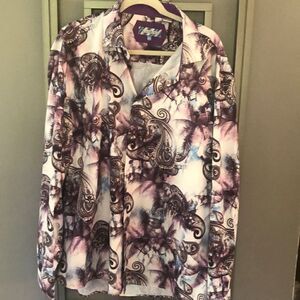 Lanzino Purple and white paisley print button down shirt men's size 3XL￼